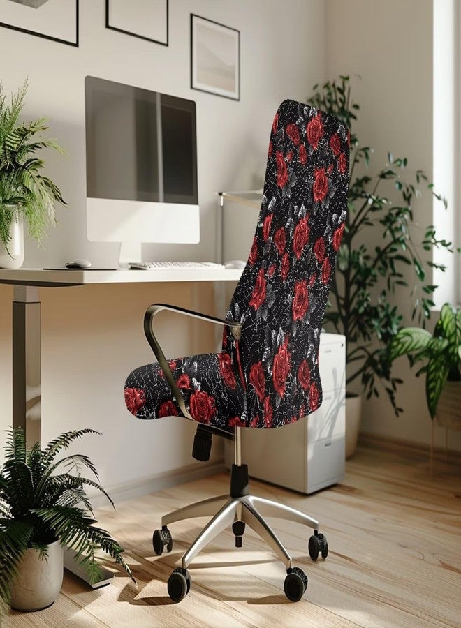 Talayituse Rose Spider Web Print Office Computer Chair Covers, Stretchable Rotating Chair Cover Halloween Decoration Removable Washable Rotating Chair Protective Slipcover, Large - Image 3